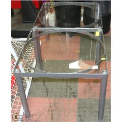 PAIR OF METAL AND GLASS END TABLES. FURNITURE