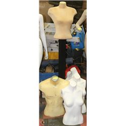 GROUP OF 5 ASSORTED MANNEQUIN BUSTS WITH ONE STAND