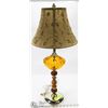 Image 1 : VINTAGE AMBER GLASS TABLE LAMP, 26" TALL