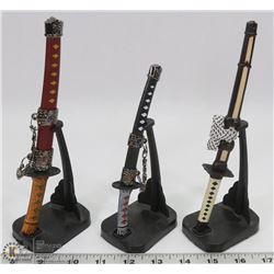 3 MINI SWORDS BLACK SAMURAI NINJA KATANA