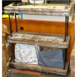 RUSTIC WOOD SHELF SOLD WITH CHROME TONE VASE AND