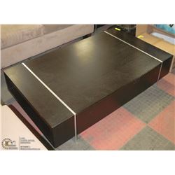 BLACK AND METAL COFFEE AND END TABLE SET.