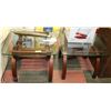 Image 1 : WOOD AND GLASS END TABLE SET. FURNITURE
