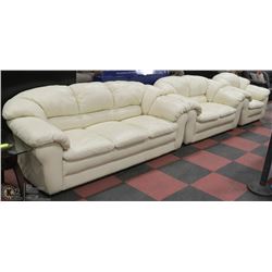 OFF WHITE LEATHERETTE  81" SOFA,  61"LOVE SEAT AND