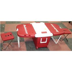 BUDWEISER MULTIFUNCTION ROLLING COOLER -OPENS TO