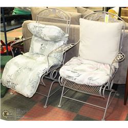 2 DECORATIVE METAL PATIO CHAIRS AND CUSHIONS