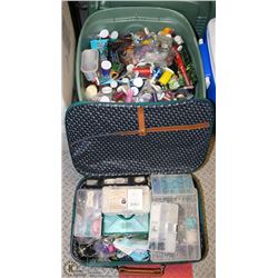 LARGE TOTE OF LEATHER AND BEADING CRAFT