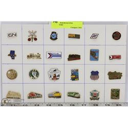 24 LAPEL RAILROAD PINS. COLLECTORS