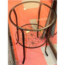 OUTDOOR ROD IRON SIDE TABLE WITH GLASS TOP