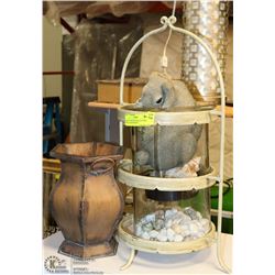 IRON STAND WITH GLASS INSERT , METAL DECORATIVE