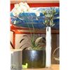 Image 1 : TWO DECORATIVE PLASTIC FLOWERS ONE IN WHITE GLASS