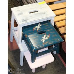 LOT OF 3 WOOD ASSORTED STOOLS