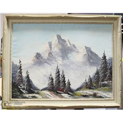 FRAMED MOUNTAIN SCENE OIL ON CANVAS