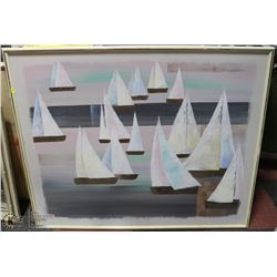 LARGE OIL ON CANVAS SAILBOAT PICTURE