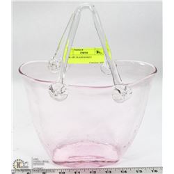 PINK ART GLASS BASKET