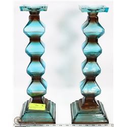 18" TALL MODERN BLUE GLASS CANDLE STICKS