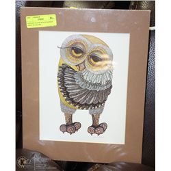 VINTAGE GLENN HEATH SIGNED PRINT OF AN OWL -