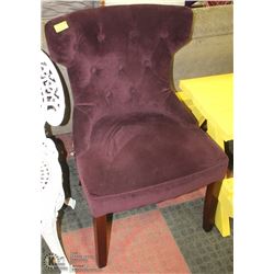 PURPLE TOPPED CHAIR WITH PURPLE AND BEIGE FLORAL