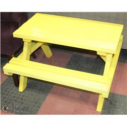 YELLOW CHILDRENS WOOD  PICNIC TABLE