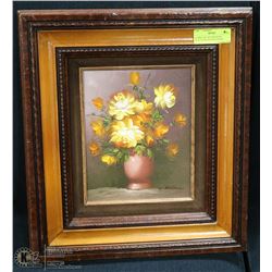FLORAL OIL ON CANVAS BY W.ALLISOM, IN WOOD FRAME