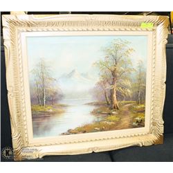 MOUNTAIN SCENE OIL ON CANVAS BY PAUL, IN WOOD