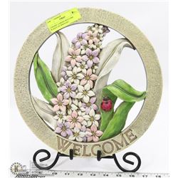 CERAMIC GARDEN WELCOME PLAQUE ON WROUGHT