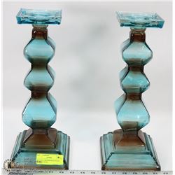 SET OF 2 -14.5" TALL MODERN BLUE GLASS CANDLE