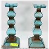 Image 1 : SET OF 2 -14.5" TALL MODERN BLUE GLASS CANDLE