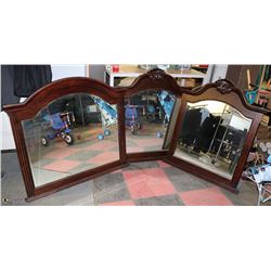 GROUP OF 3 WOOD FRAMED DRESSER MIRRORS. 2 MATCH