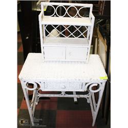 WHITE WICKER VANITY AND DESK SET