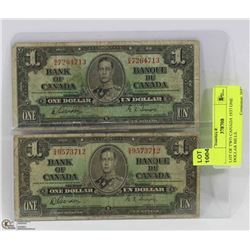 LOT OF TWO CANADA 1937 ONE DOLLAR BILLS.