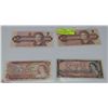 LOT OF 4 CANADIAN $2 DOLLAR BILLS INCL YEARS 1954,