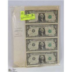 1985 SHEET OF 4 UNCUT US $1.00 BILLS
