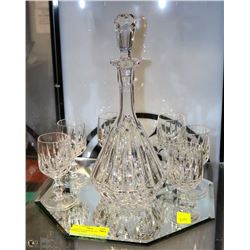 ORNATE CUT CRYSTAL DECANTER WITH 6 GLASSES