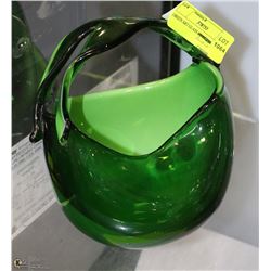 GREEN ART GLASS BASKET