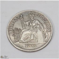 1908 .900 INDOCHINE TRADE DOLLAR COIN.