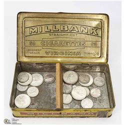ANTIQUE TIN WITH SILVER COINS INCL 1967 CENTENNIAL