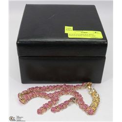 BLACK LEATHER BOX WITH VINTAGE PINK CRYSTAL AND