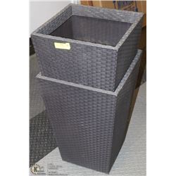 2 RATTAN PLANT POTS.