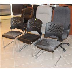 3 OFFICE CHAIRS AND 3 METAL AND PLASTIC CHAIRS
