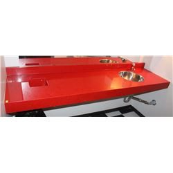 RED BATHROOM COUNTER WITH WASTE BIN HOLE, SINK AND