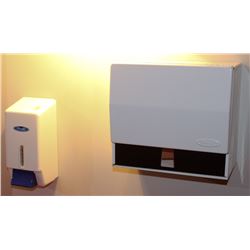 SOAP AND PAPER TOWEL DISPENSERS, TOILET PAPER
