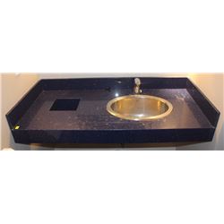BLUE BATHROOM COUNTER WITH WASTE BIN HOLE, SINK