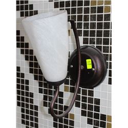 PAIR OF FROSTED GLASS AND BRONZE FINISH SCONCES