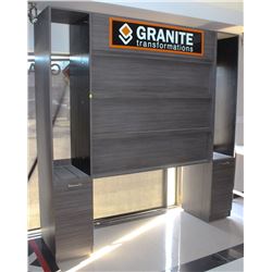 LARGE GREY WOOD TONE DISPLAY SHELVING UNIT