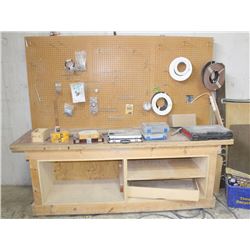 WOOD WORK BENCH WITH PEG BOARD RACK