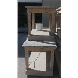 LOT OF 2 WOOD TABLES WITH RECEPTACLE