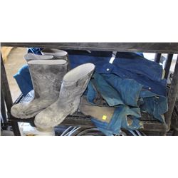 LOT OF 3 HEAVY WORK JACKETS + 2 PAIRS RUBBER BOOTS