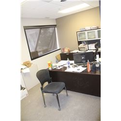 OFFICE LOT INCLUDING DESK, CHAIRS, WINDOW COVERING