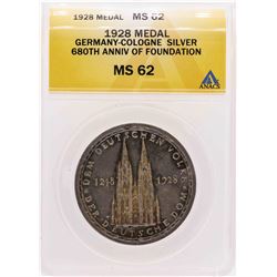 1928 Germany-Cologne Silver 680th Anniversary of Foundation Medal ANACS MS62